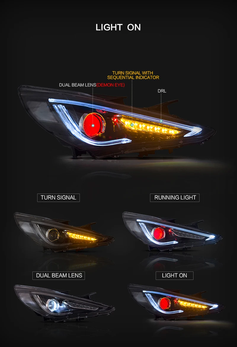 Тип СВЕТОДИОДА направленного света CNSUNNYLIGHT-для hyundai Sonata 2011/2012/2013/ Автомобильные фары в сборе W/светодиодный демон Eyes DRL указатели поворота Plug& Play