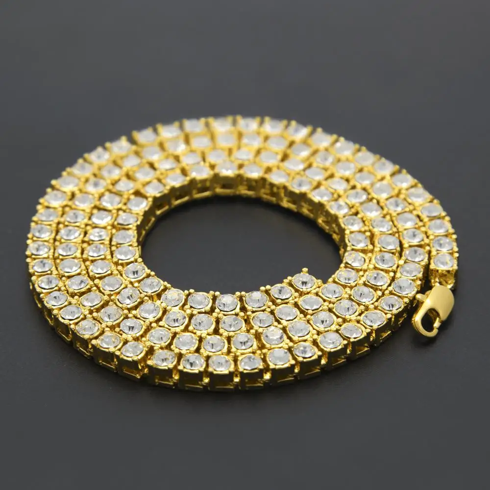 

ZHU YOU Hip Hop Gold Chain 1 Row Round Cut Tennis Necklace 20 Inch - 30 Inch Men's Punk Rhinestone Necklace Jewelry