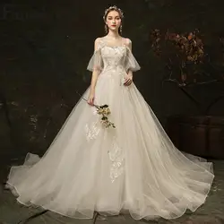 Erosebridal уникальный кружево свадебное платье 2019 элегантное Пышное Бальное платье Свадебные платья с длинным шлейфом на спине без рукавов