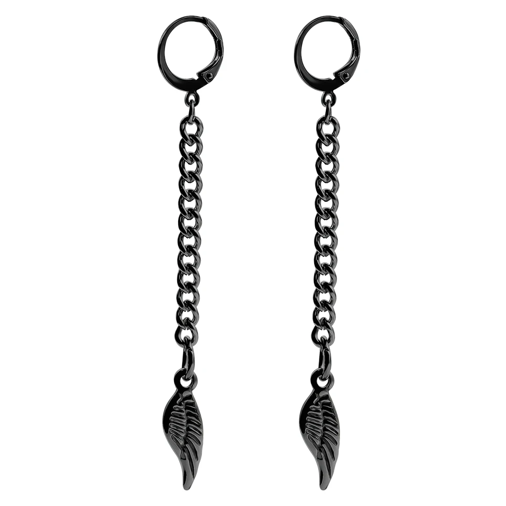 1-2 pcs Feather Pendant Drop Earring for Men Women Unisex Chain Tassel Stainless Steel Ear Piercing Jewelry | Украшения и