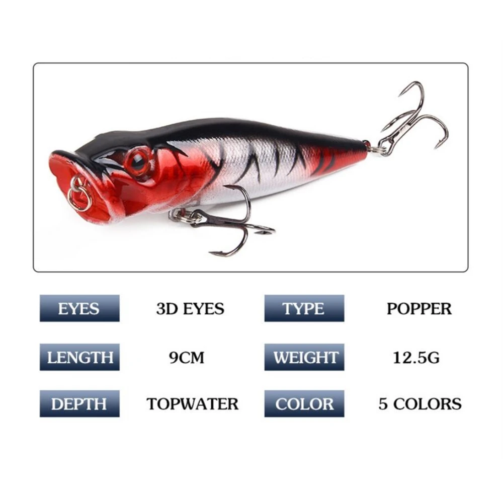 1 шт. Топ воды Поппер рыболовные приманки isca Искусственный 9 см 12,5 г приманка воблер 4# крючок из высокоуглеродистой стали рыболовные снасти