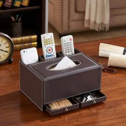 Fashion Multifunctional PU Leather Tissue Box Remote Control Storage Box Living Room Coffee Table Napkin Pumping Paper Box 3
