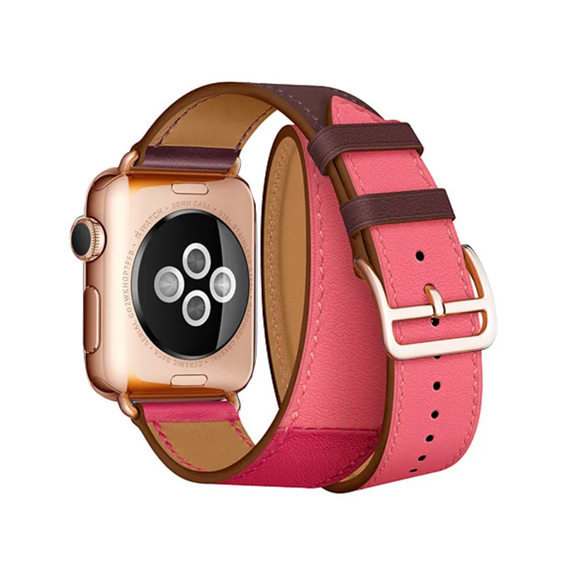 Rose Gold Buckle Strap for Apple Watch Band 38MM 42MM 44MM 42MM Swift Leather Double Tour Loop Bracelet for iWatch Series 4 3 2