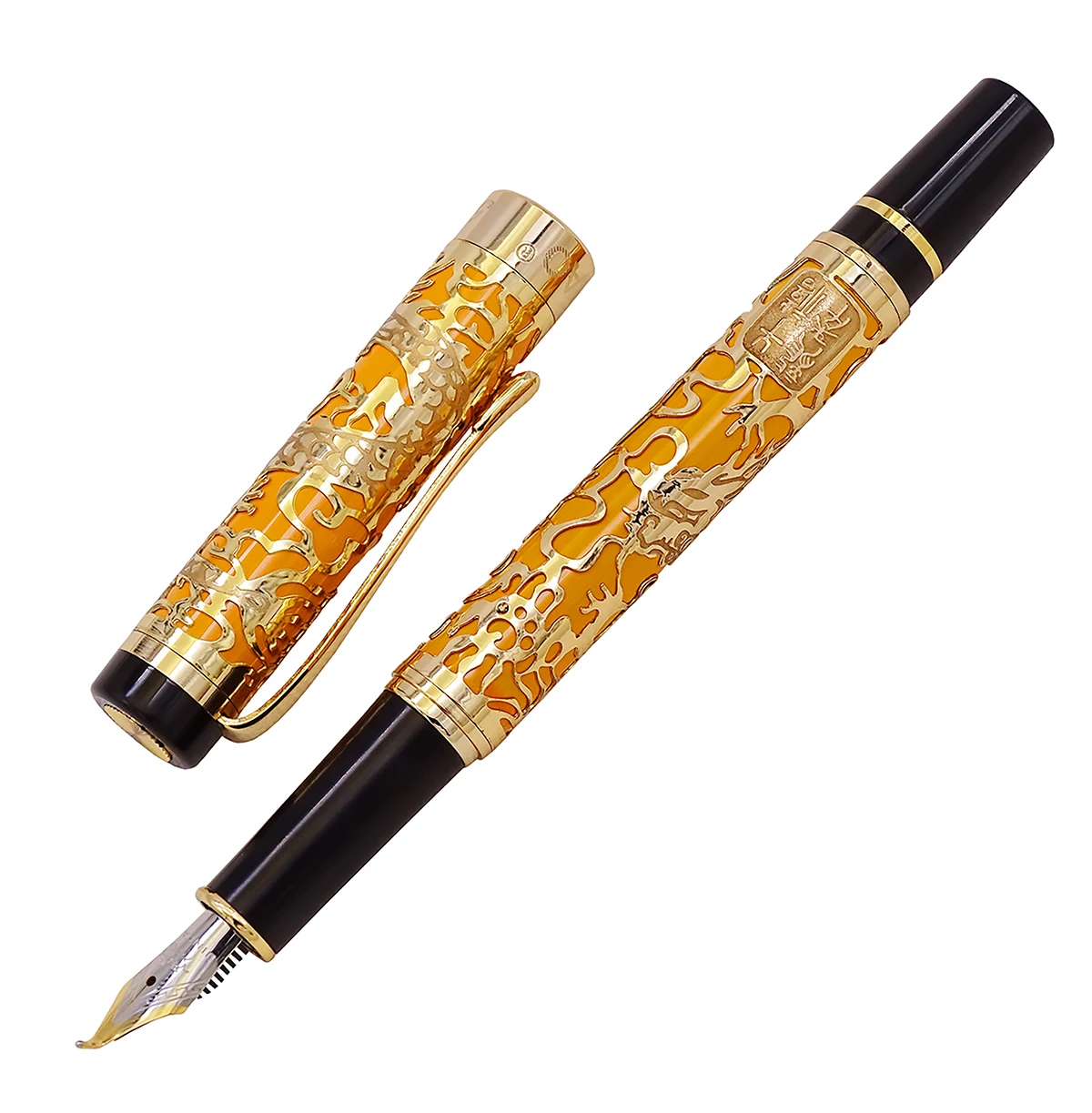 Jinhao 5000 Винтаж Роскошный Металлический каллиграфическая самопишущая ручка изогнутое перо Красивая Дракон текстура резьба, оранжевый и