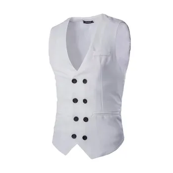 

European and American men's vest black and white double-breasted vest slim suit vest