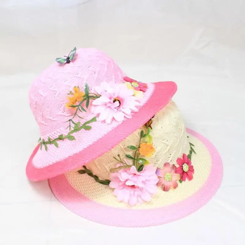 

SUOGRY 2019 Girls Sun Hat Summer Beach Hat Child Flower Casual Striped Kids Straw Hat Children Fedora Cute Travel Cap Brand