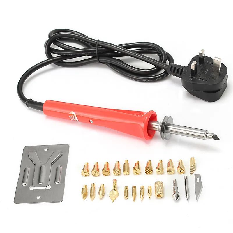 

High Quality 24Pcs 30W 220V~240V Wood Burning Pen Set Soldering Iron Kit Chiseled Tips Carving Tool Pyrography Leather Crafts