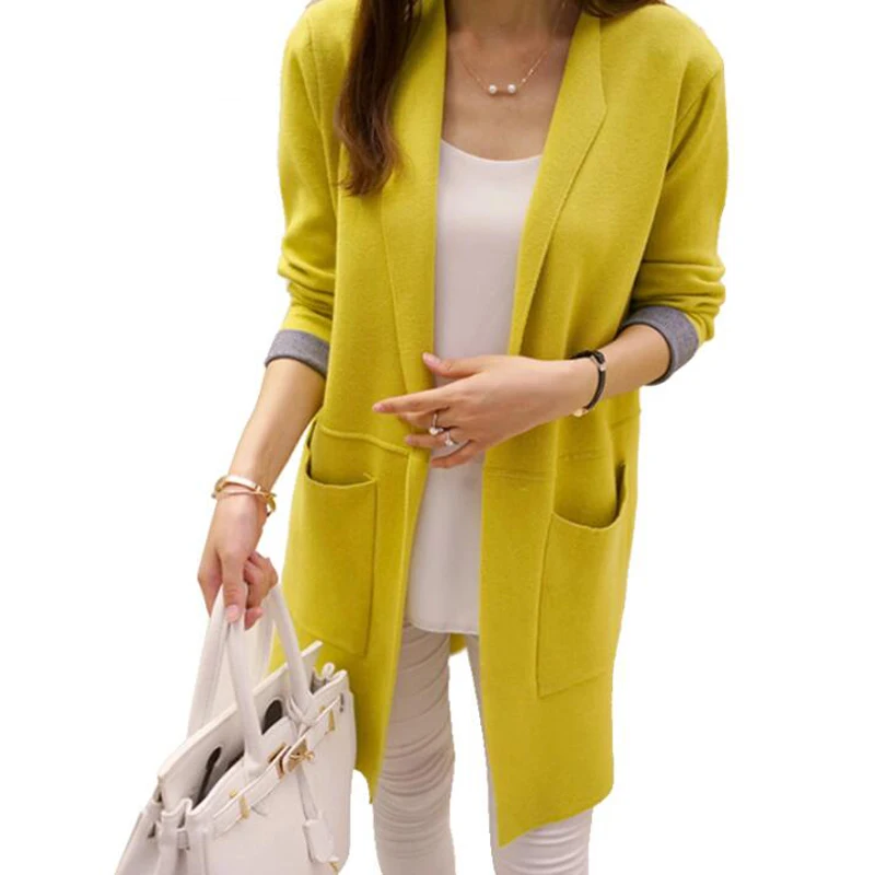 Long Cardigan Female 2018 Autumn Winter Women Sleeve Sweater Knitted Cardigans For Jacket Tops |