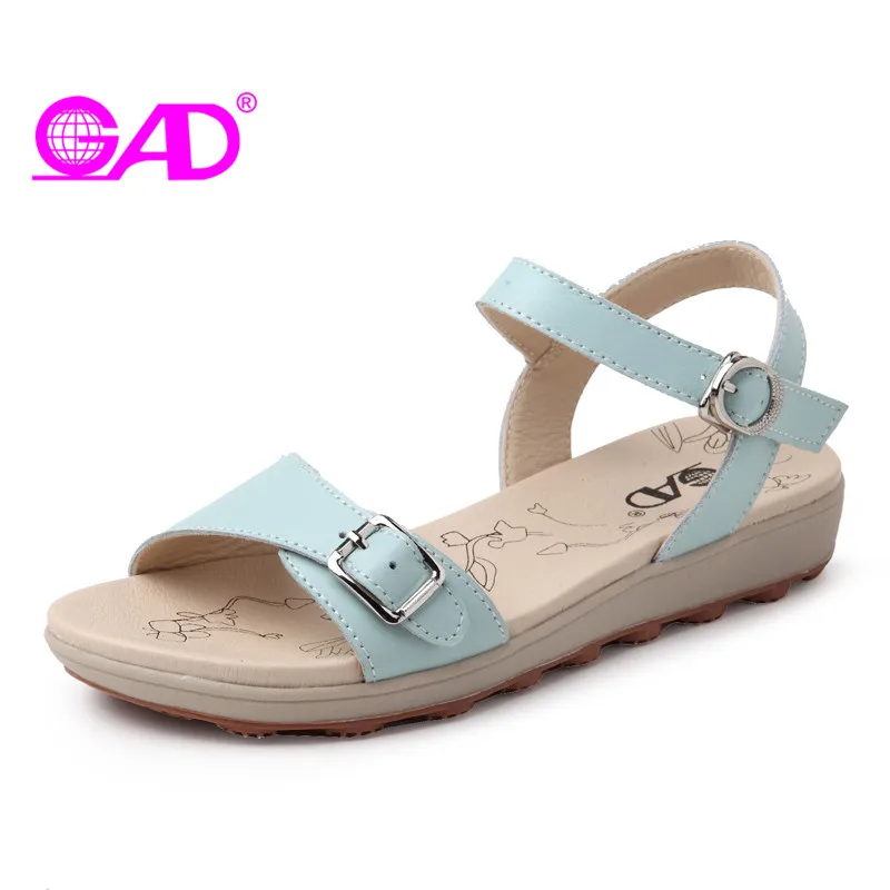 

GAD Women Summer Sandals New Design Fashion Metal Buckle Women Beach Sandals Durable Non-slip Pregnant Women Shoes Flat Sandals
