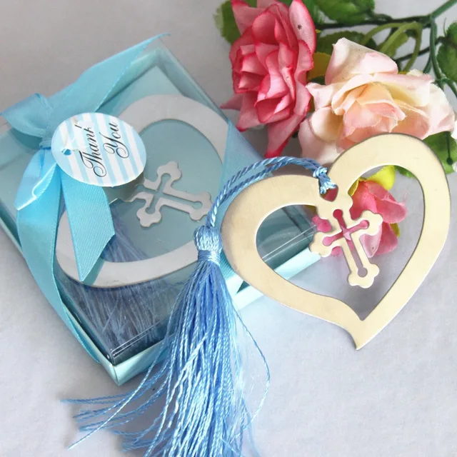 creative heart shaped cross metal book markers with tassel