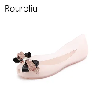 

Rouroliu Women Simple Fashion Bowknot Peep Toe Jelly Shoes Comfortable Non-Slip Casual Shallow Flats Soft Sole Woman RB104