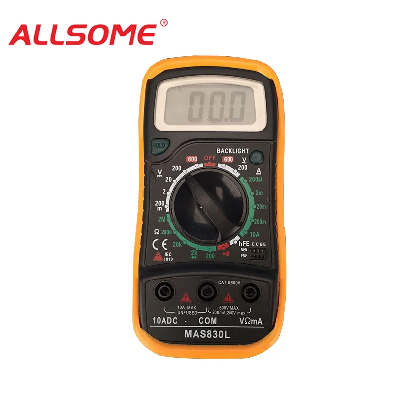 

ALLSOME Mini Pocket MAS830 LED Digital Multimeter DC/AC Voltage Current Resistance Tester and 2000 Counts Ammeter Multimetster M