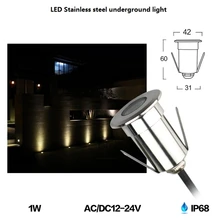 1 Вт светодиодный подземный свет, 42 мм Входное напряжение 12-24 IP68 Нержавеющая сталь светодиодный встроенный светильник, открытый водонепроницаемый Подземный светодиодный прожектор