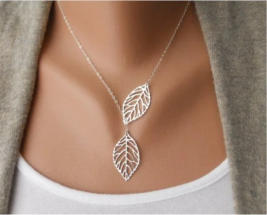 

Jisensp European and American Fashion Jewelry Simple Personality Wild Temperament New Leaf Double Leaf Wild Short collier femme