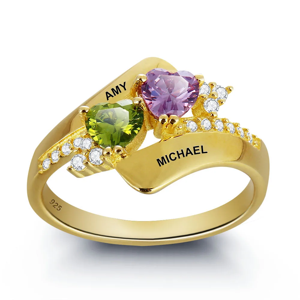 

Promise Rings Sterling Silver Rings Personalized Jewelry Gold Color Name Custom Birthstone Rings For Women (Silveren S1798)
