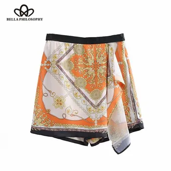 

Heydress vintage side zipper printing ruffles Bermuda Shorts ladies casual retro chain pattern short pants pantalones cortos