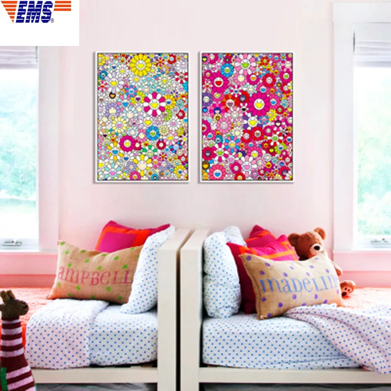 

OriginalFake KAWS Takashi MURAKAMI Sunflower Plane Wave Round Wall Painting European Style Living Room Decorative Picture X809