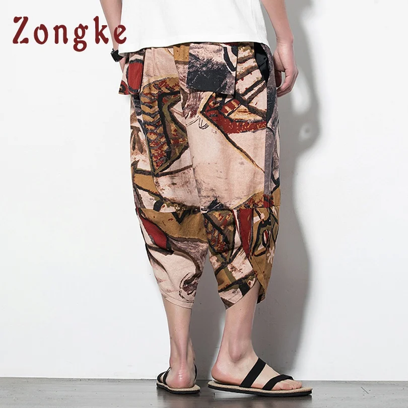Zongke китайский Национальный Стиль теленок-длина повседневные штаны мужские брюки мужские штаны для бега тренировочные брюки Широкие брюки мужские