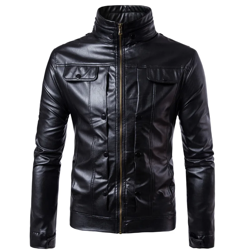 

Men Leather Jacket Autumn Winter New Slim Fit Faux Leather Jacket Coat Male black Windbreaker Motorcycle Bomber Jacket Men coat