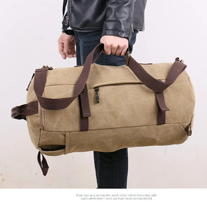 

2019 New Men Vintage Canvas Large Capacity Travel Totes Bags Solid Color Zipper Hiking Clotches Storage Bags Organizer