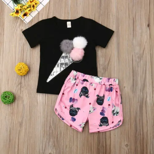2019 2Pcs Set Newborn Baby Girls Summer Ice Cream Short Sleeve T-Shirt Tops+Shorts Pant Children Outfit | Детская одежда и обувь