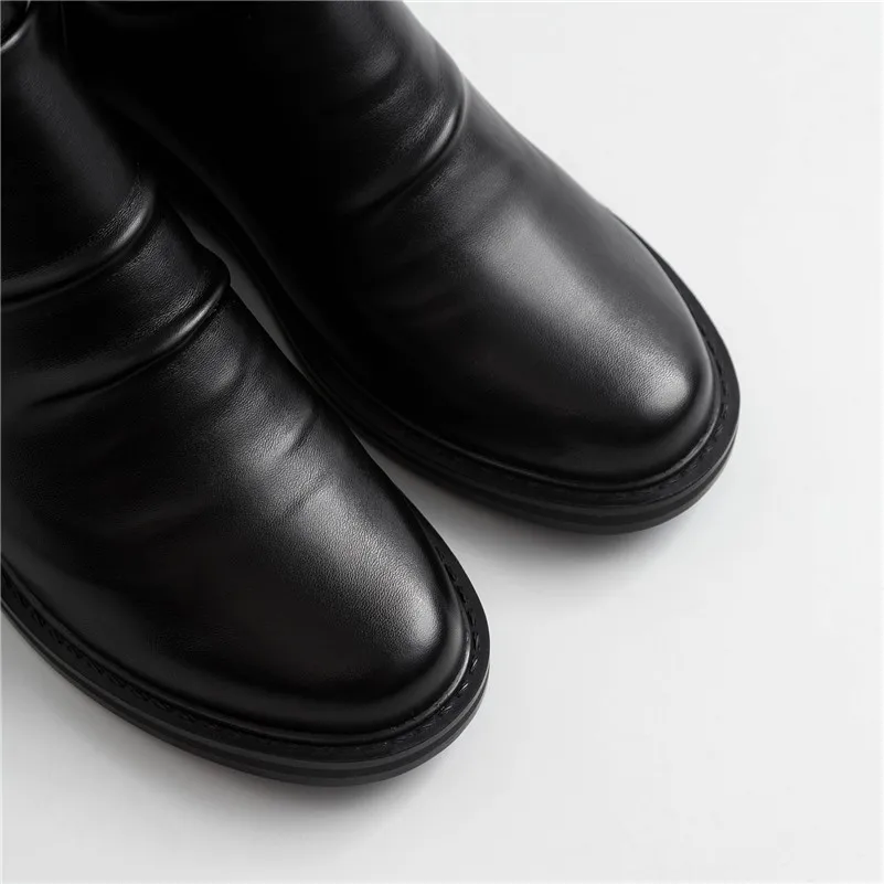 FEDONAS/Классические Теплые сапоги для верховой езды на квадратном каблуке с круглым носком; зимние женские сапоги до колена из натуральной кожи; Базовая женская обувь