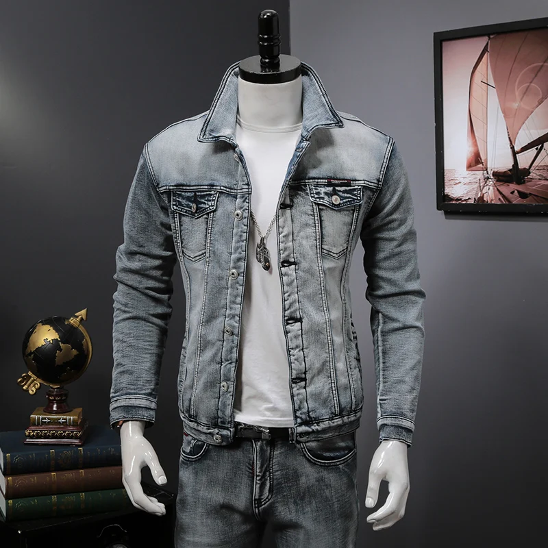 

2019 winter plus velvet thick denim jacket male retro wash youth jacket trend handsome warm denim coat
