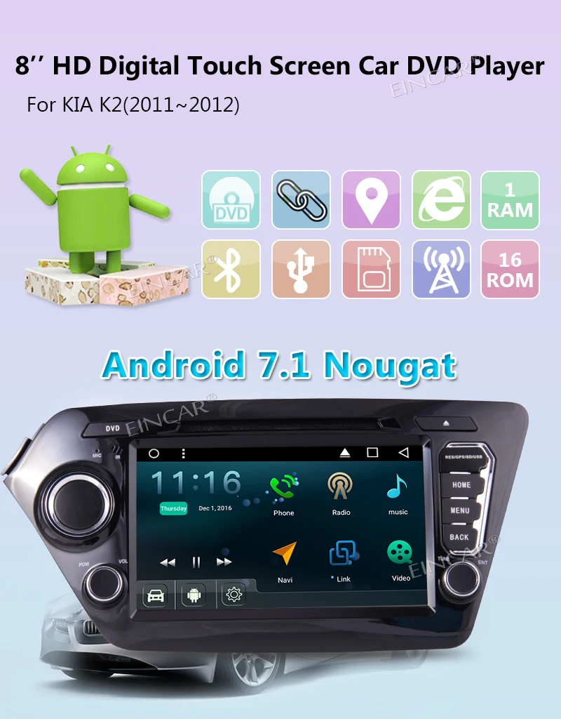 Flash Deal EinCar 8 " Android 7.1 2Din Touch Screen In Dash Car Stereo for KIA K2(2011-2012) Car Autoradio MP3/MP4 DVD player WiFi+Camera 1