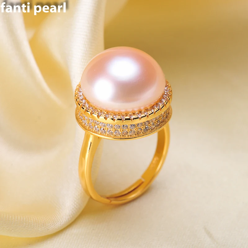 

DIY Pearl Ring 925 silver Accessories Natural freshwater Pearl rings s925 Sterling Silver ring simple style 14-15 mm ring