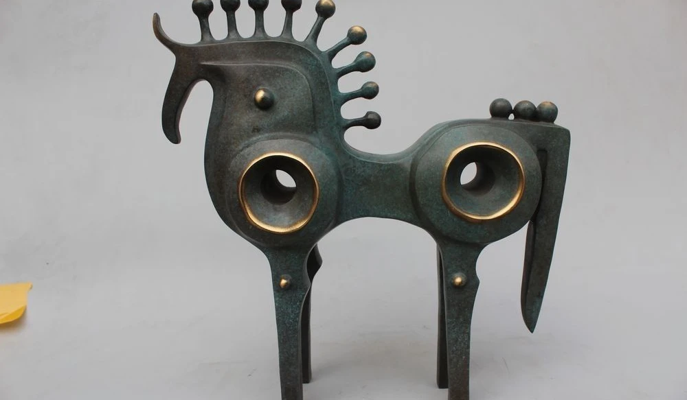 

15"Western Art Pure Bronze Carved abstract Lucky machine Horse Art sculpture