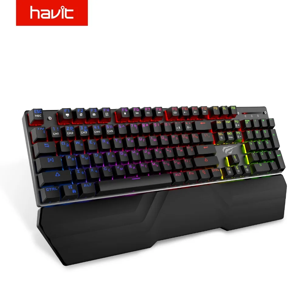 Beste HAVIT Mechanische Toetsenbord 104 Toetsen Blauw Schakelaar Gaming Toetsenbord RGB Licht Bedrade USB Voor Russische Toetsenbord Muis Combo Is Membraan