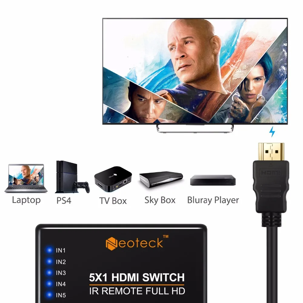 Коммутатор Neoteck 4K 1080P с 5 портами HDMI сплиттер концентратор входами 1 выход 3D бокс ИК