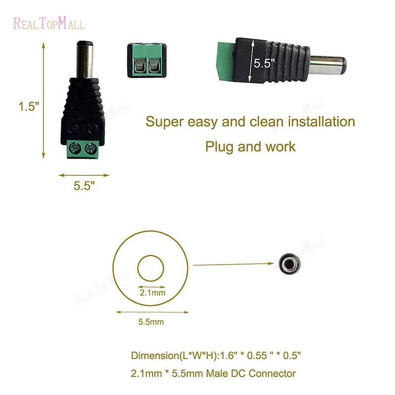 Coax Cat5 To Bnc DC Power Male jack plug DC female Connector plug adapter Av BNC UTP for CCTV Camera Video Balun