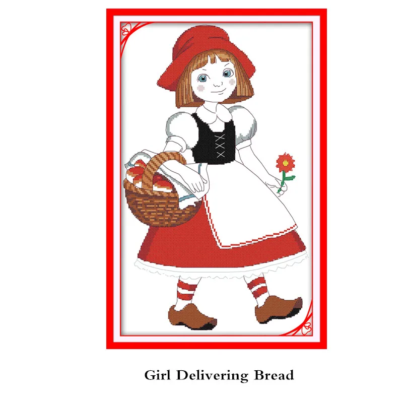 

Girl delivering bread Painting Cross-stitch Chinese Counted Cross Stitch Pattern Kits Home Decor