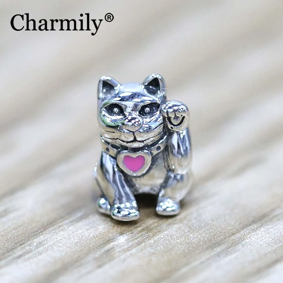 Charmily Jewelry 925 Sterling Silver Lucky Cat Charm Bead DIY Fits