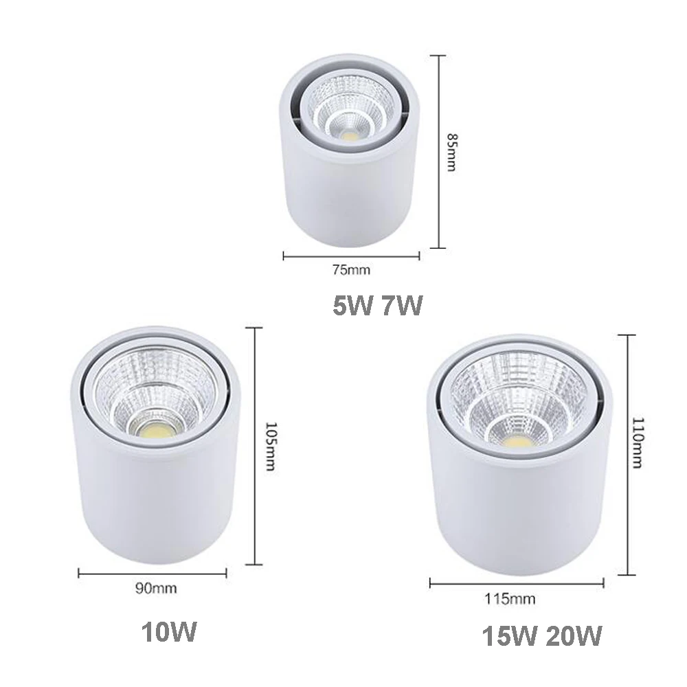 Поверхностный монтаж dimmable Белый/светодио дный черный светодиодный COB светильник 5 Вт/7 Вт/10 Вт/15 Вт/20 Вт светодио дный светодиодный