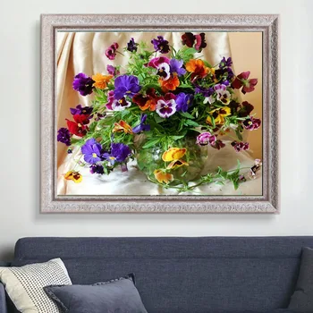 

New Pretty Colorful Flower DIY Diamond Embroidery Diamond Mosaic Painting Cross Stitch Kit Home Decor Square Full Diamond Floral