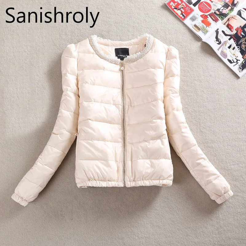 

Sanishroly 2019 New Ultra Light Down Coat Parka Women White Duck Down Jacket Female Beading Short Outerwear Tops Plus Size SE426