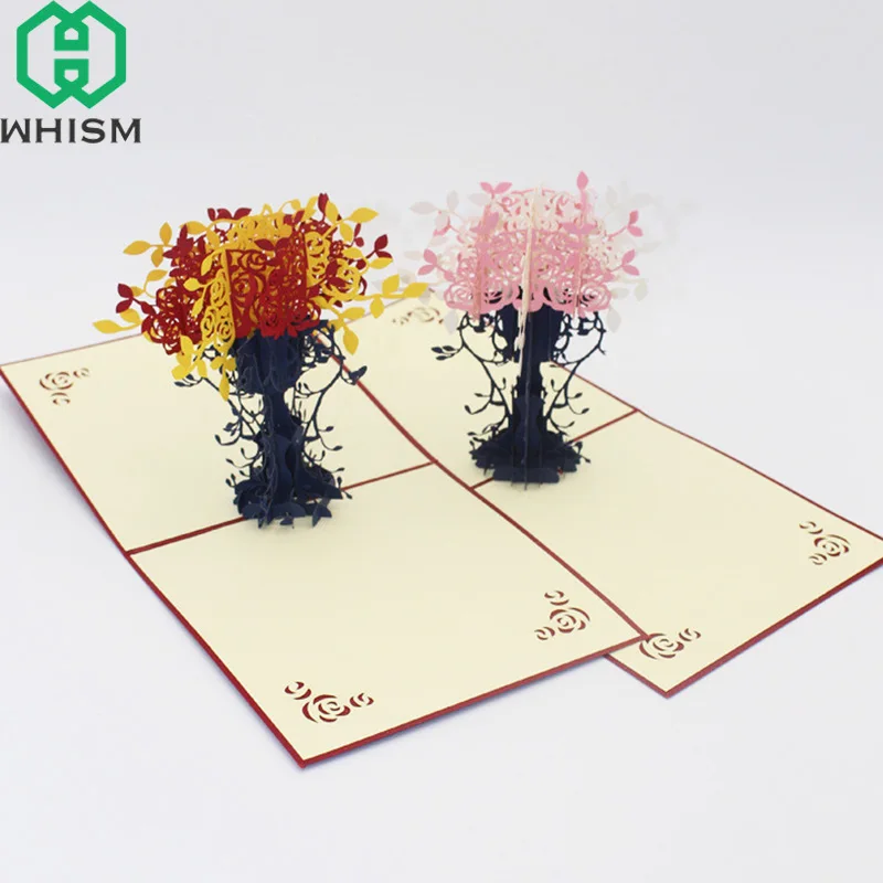  WHISM 3D Pop Up Greeting Cards Postcard Thank You Cards Birthday Weeding Greeting Cards Vintage Gif - 32885200878