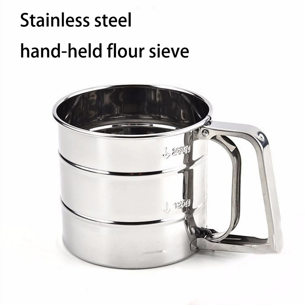 

Hot Sale Stainless steel hand-held fine mesh flour thickened manual icing sugar sieve baking tools kitchen cooking appliances ht