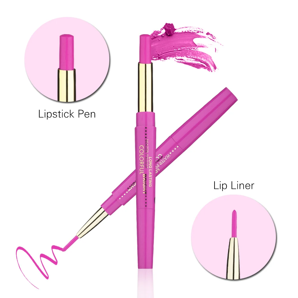 2 in 1 Lipstick + Lip Liner Double Head Lipstick Lip Makeup Bright
