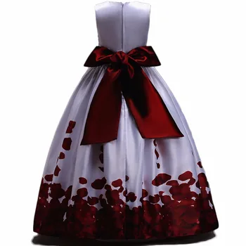 

Teenager Girls Elegant Flower Wedding Long Dresses With Big Bow Princess Children KIds Christmas Party Dress Vestidos Costume