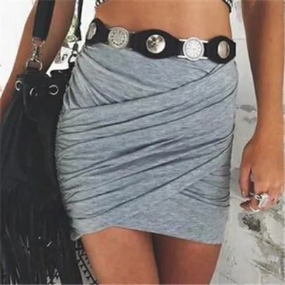 D037 Light gray Женская мода стрейч Талия Короткие мини-юбки Сексуальная Клубная одежда Крест нерегулярные складные бандажные хлопковые юбки летний Стиль - Цвет: D037 Light gray