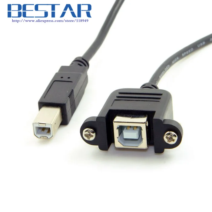 

50cm USB 2.0 B Type Male USB-B to Female Printer Scanner Hard Disk Extension Cable with Screws for Panel Mount