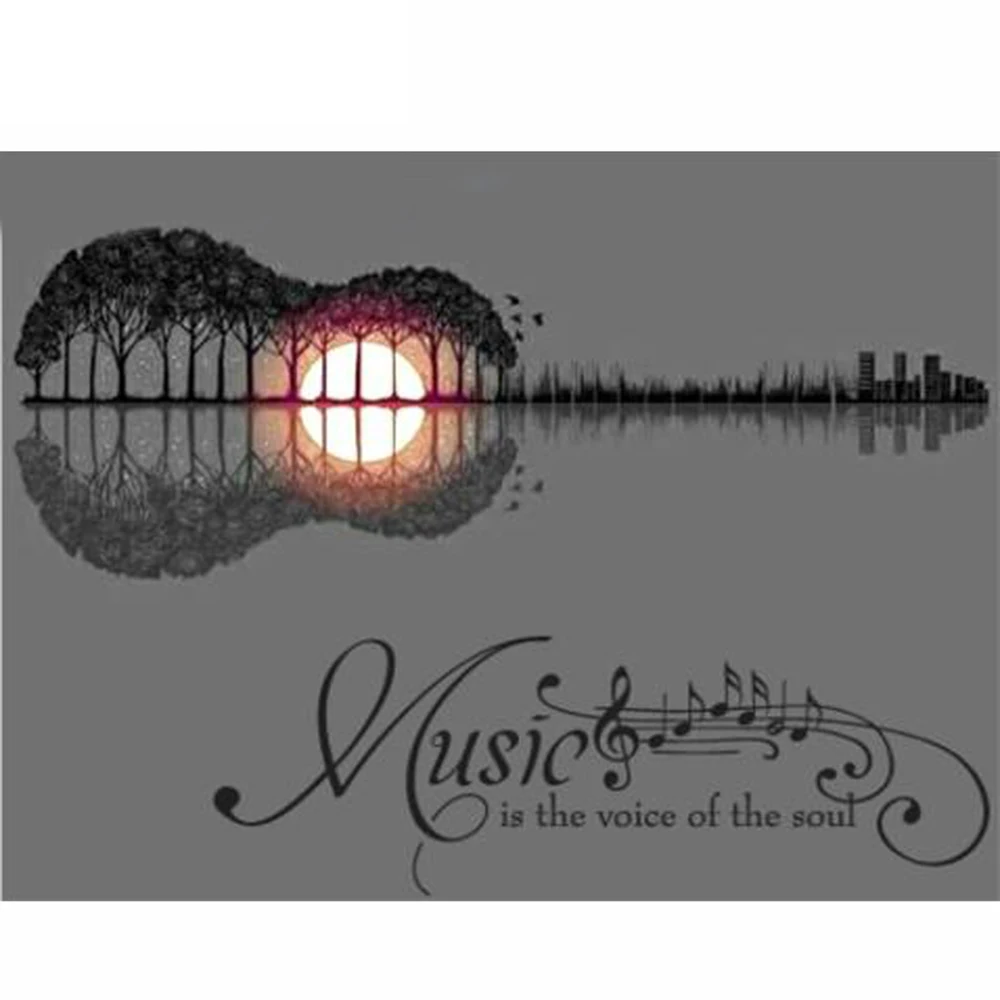 

Music is the Voice of the Soul by Guitar Diamond Painting 5D DIY Cross Stitch Diamond Embroidery Rhinestones Home Decor Gift