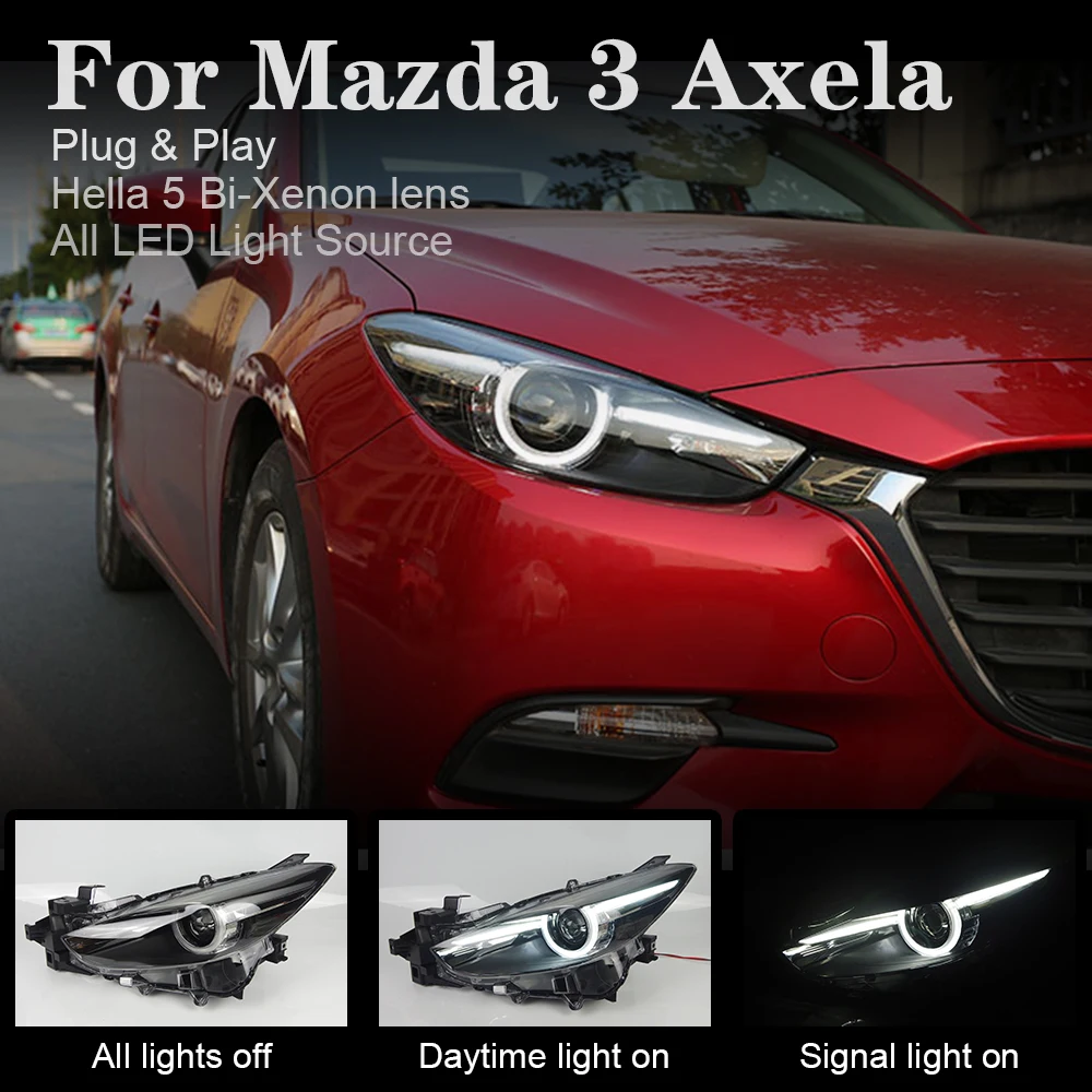 Автомобиль Стайлинг для Mazda 3 Axela фары- Mazda3 светодиодный светодиодные дневные ходовые огни на передних фарах Hella 5 Биксеноновая объектив проектора Hid D2H