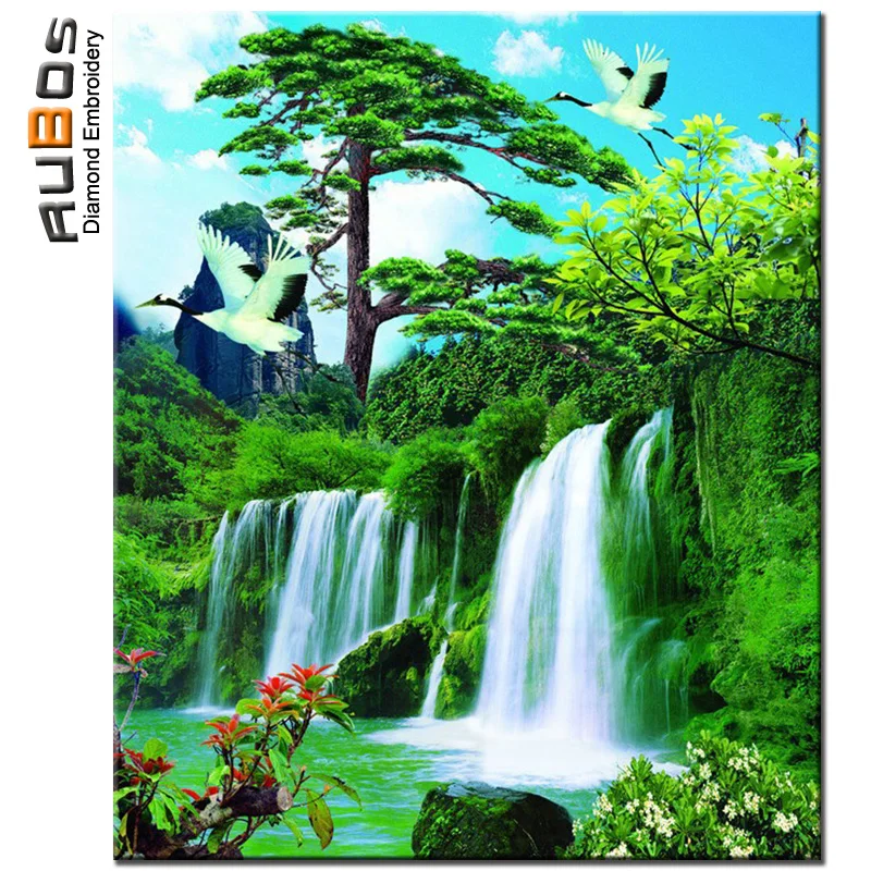 

RUBOS Diamond Embroidery Nature Waterfall Landscape Pattern DIY Crystal Painting Diamond Mosaic Sets Embroidery Beading Picture