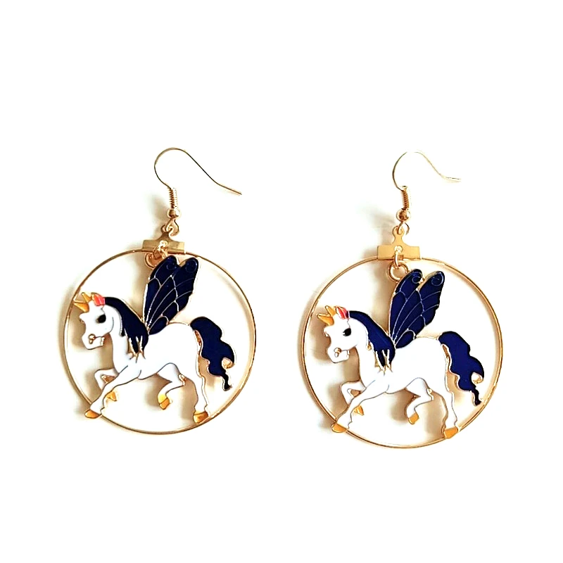 

free shipping 6 pair /lot fashion jewelry metal enamel unicorn earring for women