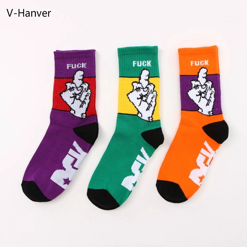

V-Hanver Men Socks Funny Letter Finger Cotton Socks Color Lot Men's Autumm Winter Fashion Socks Set Print Compression Art Socks