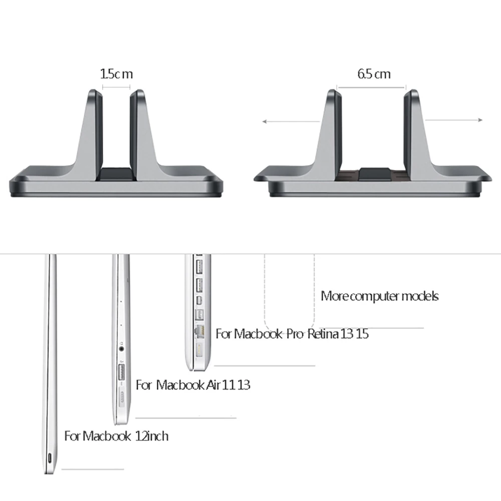 Aluminum Vertical Laptop Stand Thickness Adjustable Desktop NoteBooks Holder Erected Space-saving Stand for MacBook Air 13 / pro Aluminum Vertical Laptop Stand Thickness Adjustable Desktop NoteBooks Holder Erected Space-saving Stand for MacBook Air 13 / pro